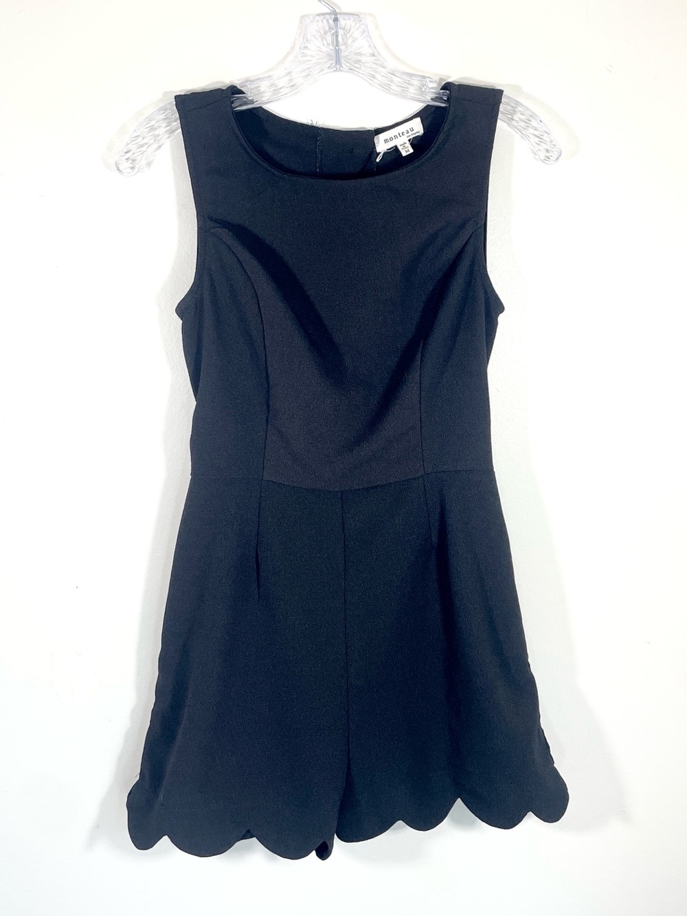 Monteau Black Scalloped Hem Sleeveless Romper minimalist classic